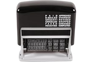 Cathedral Products 12-in-1 Self Inking Date Stamp - Date Stamp Plus 12 Phrases - 3.8mm Character Height, Black