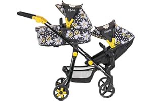 PLAY LIKE MUM Daisy Chain Pinnacle Double Dolls Pram – The largest Dolls Pram in the World! Adjustable handle up to 95cm. For 7,8,9,10,11,12,13 years+. (Bumblebee)
