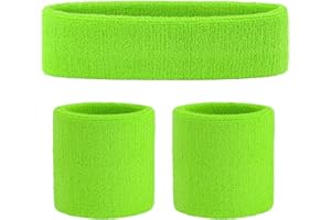 WickedFun® Crazy Chick Ladies Gym Exercise Sports Neon Sweat Headband & Wristbands SET 80's Fancy Dress Accessories