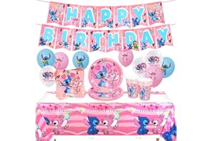 TYDEUS Partygeschirr Set,Mädchen Geburtstagsdeko Kit,51PCS Geschirr Tischdekoration,Rosa Luftballons,Gehören Teller,Latexballon,Tasse,Tischdecke,Servietten und Pull Flag für Birthday Party Jubiläum