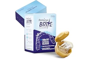 PURESS PROFESSIONAL SERUMS Retainer Brite Cleaning Kit with 96 Tablets and Retainer Holder Case – Fallen Leaf Yellow – for Retainers, Invisalign, Mouthguards, Dentures – Kills 99% Bacteria, Removes Plaque