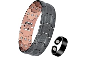Jecanori Bracelet magnétique en cuivre pour homme, 3 rangées magnétiques réglables en cuivre, 3 500 gauss, aimants (noir), bagues et boîtes cadeaux