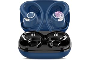 JESEBANG Cuffie Bluetooth Sport, Auricolari Bluetooth 5.3 con Mic Stereo, Cuffie Wireless con Ricarica Rapida USB-C, Cuffiette Bluetooth Doppio Display LED IP7 Impermeabili, Cuffie Senza Fili 48H, Blu (2024)