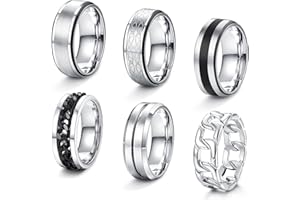 JeweBella 6 Pcs Bague Homme Argent Acier Inoxydable Bague Celtique Mate Anneaux Chaîne Cubaine Bague Unisexe pour Homme Femme Cadeau Bijoux 54-70