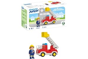 PLAYMOBIL JUNIOR | Feuerwehrleiterfahrzeug | nachhaltiges Spielzeug für Kinder ab 1 Jahr | inkl. drehbarer Leiter und Feuerwehrmann | 71683