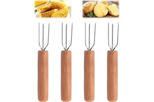 HSYTEK Lot de 4 fourchettes à praline, fourchettes à pommes de terre en acier inoxydable de qualité supérieure, manche en bois de hêtre, couverts à salade en acier inoxydable, couverts à pommes de terre