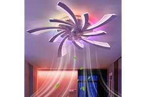 GWYAJTU RGB Deckenventilator Mit Beleuchtung Und Fernbedienung Leise, Moderne Blume Ventilator Lampe LED Dimmbar, 6 Gang DC Motor Reversibler Deckenlampe Mit Ventilator Für Schlafzimmer Wohnzimmer-White
