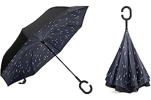 Braty Decorations Seitenverkehrter Stockschirm, Innovativer Regenschirm, Doppelschichtiger Regenschirm, Umgekehrter Regenschirm, Regenschirm mit C-förmigem Griff