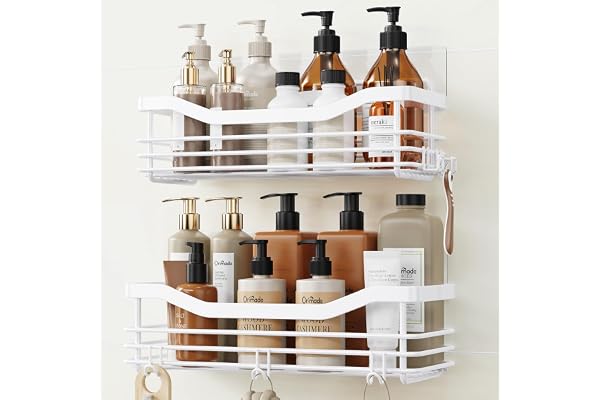 Orimade Lot de 2 étagères de douche adhésives en acier inoxydable sans perçage pour shampooing, après-shampooing, antirouille (blanc)