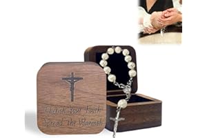 WINUSD My First Rosary and Keepsake Box, Baby Rosary Keepsake Box Christening Baptism Gift for Girl or Boy, Catholic Baby Shower First Holy Communion Gift, Walnut Wood Baby Rosary Keepsake Gift for Christmas