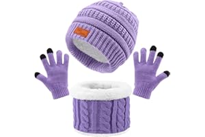 Baynetin Winter Strickmütze Mütze Schal Handschuhe Set 3 in 1, Verdicken Thermisch Strickmütze Mütze, Schal, Touchscreen Handschuhe Sets, Winterzubehör-Sets Geschenke für Kinder im Freien