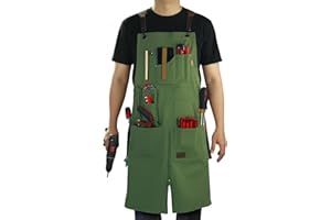 Stenffy Work Apron, Canvas, Adjustable Weight, Tool Aprons with Multiple Pockets, Adjustable Zipper, Metal Ring, Tape Measure Clip for Men Women 27In*36In