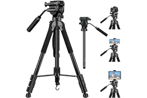 Victiv Professionelles Kamera Stativ, 180cm Aluminium Video Stativ mit Fluidkopf für DSLR Canon Nikon Sony, 2-in-1 Dreibein Stativ, Einbeinstativ mit Handy-Tablet Halterung für Smartphone iPad iPhone