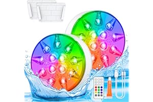 U UZOPI Pool Lighting Underwater, Rechargeable Pool Lights Underwater with Remote Control, IP68 Waterproof Pool Lighting Multi LED for Swimming Pool, Bathtub, Spa, Garden, Pond, Pack of 2
