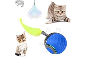DAOUZL Juguete Interactivo Pelota para Gato, Juguete Eléctrico Pelota para Gato, Autoactiva, 2 Modos de Funcionamiento, Cola Reemplazable (Azul)