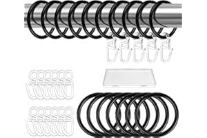 AURORAYER 30 Stück Vorhangringe,Metall Gardinenringe mit 50 Stück Kunststoff Haken, Gardinen Ringe für Gardinenhaken,Duschvorhang,30 mm Innendurchmesser (Schwarz)