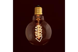 William & Watson Globe Edison Light Bulb Spiral Filament Industrial Round Shape Amber Glass (Medium (80mm Width))