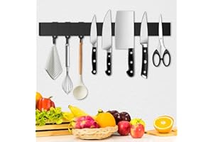 Cocolemon Soporte imán Cuchillos Cocina Hecho de acero inoxidable con imán extra fuerte, soporte magnético para cuchillos con 3 ganchos desmontables para cuchillos, utensilios de cocina, herramientas