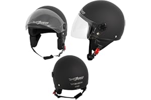 A-Pro Casco Jet Demi Scooter Moto Omologato ECE 22 Visiera Antigraffio Nero Opaco S