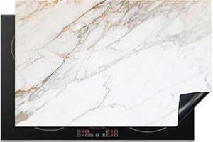 KitchenYeah© Protection Plaque Cuisson Deco Cuisine Cache Induction 80x52 cm Protege Pour Cuisiniere Protection Marbre - Pierre - Blanc - Or - Aspect marbre - Pierre - Luxe