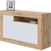 Habitdesign Sideboard 3 Doors Baltik, Dimensions: 144 x 87 x 42 cm | Artik White and Nodi Oak, Buffet for Living Room, Auxili