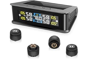 Avutrel Sistema de monitoreo de presión de neumáticos TPMS, monitor de presión de neumáticos de carga solar inalámbrico y USB, 5 modos de alarma, 4 sensores externos, rango de 0 a 5 bares, ajuste