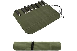 JDGFH Messertasche,Koch Messer Roll Bag,Messertasche Kochmesser mit 8 Fächern für Messer und Löffel,Wachs Leinwand MesserCase Lagerung,Geschenke für Pro-Köche oder kulinarische Enthusiasten (Grün)