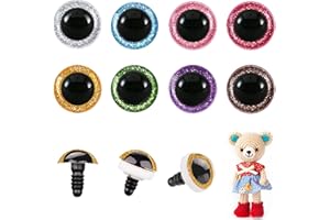 MUCUNNIA Lot de 120 yeux de sécurité en plastique à paillettes pour Amigurumi - 16 mm - Yeux de sécurité pour crochet avec rondelles - Yeux de poupée pour crochet d'animaux en peluche - Décorations de