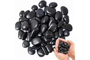 FEADBYT Ciottoli, pietre di fiume lucide, ciottoli lucidati, pietre da giardino bianche grandi, per paesaggistica, decorazione per la casa, 1 kg (nero, 1-2 cm)