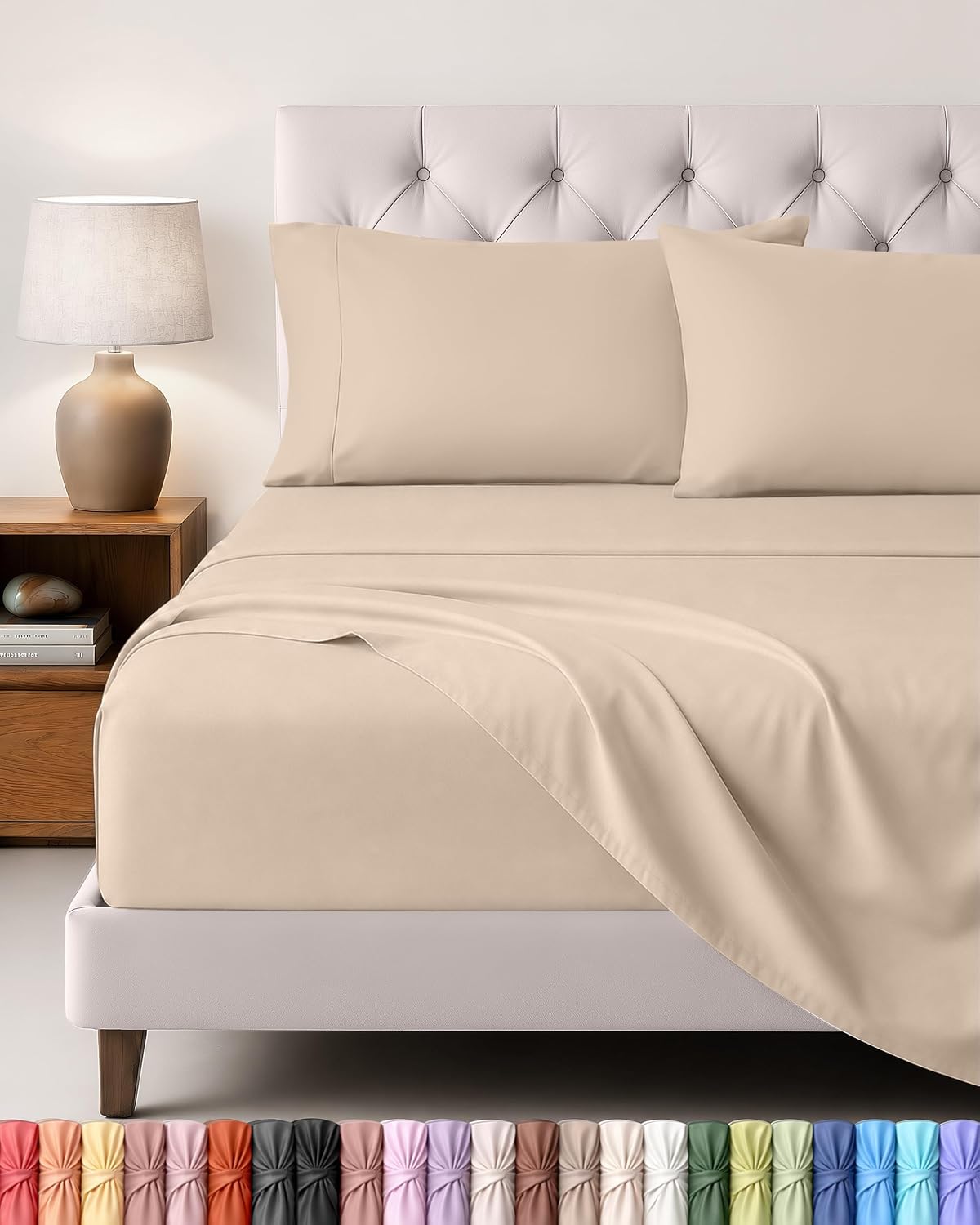Utopia Bedding - Set Lenzuola Letto Matrimoniali 4 Pezzi 180x200 cm - Spazzolata Poliestre di Microfibra - Oeko-Tex Certificato - Lenzuolo con Angoli, Lenzuolo Piatto e 2 Federe 50x75, Beige