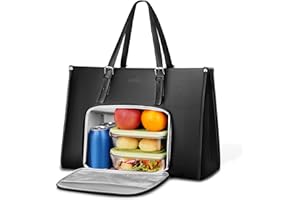 ‎MATEIN MATEIN Laptoptasche Damen mit Isolierted Lunch-Fach, Laptop Handtasche 15.6 Zoll, Arbeitstasche Damen Groß, Aktentasche Wasserdicht, Shopper Tasche Leder, Schultertasche für Business, Schule, Schwarz