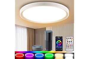 MROOYI 24W Plafoniera LED Soffitto Compatibile con Alexa e Google Home, Ø30cm Smart Lampada Wifi RGB Dimmerabile con App e Telecomando per Camera da Letto, Bagno, Cucina, Bambini Cameretta, Soggiorno