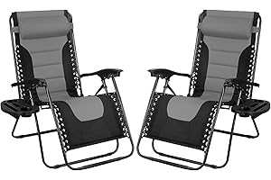 SG Traders Zero Gravity Chair - Reclining Outdoor Sun Lounger, Relaxer Chair for Patio Decking Gardens Camping, Folding Chairs with Cup Holder and Adjustable Headrest Sunlounger (Pack 2 - Black Grey)