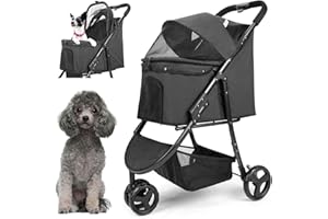 Wedyvko P09 Dog Stroller for Small Dogs, Upgraded & Thickened Frame, Pet Puchchair for Cats, Black