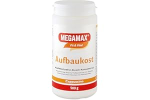 ‎MEGAMAX NUTRITION Megamax Aufbaukost Cappuccino 500g Ideal zur Kräftigung bei Untergewicht -Trinknahrung hochkalorisch für Gewichtszunahme Muskelmasse u. Muskelaufbau