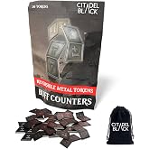 Citadel Black tarafından 20'li MTG Metal Buff Saya&ccedil; Seti +1/+1 ve -1/-1 - Kadife İpli Kese, Antik G&uuml;m&uuml;ş Kaplama Metal Simgele