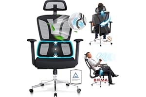 MELOKEA ReliefBack Silla de Oficina Ergonómica, Apoyo Lumbar Dinámico, Respaldo Adaptativo, Silla Escritorio 150 kg Respaldo Alto, Bloqueo en 3 Niveles, contra los Dolores Lumbares, para Gente Alta