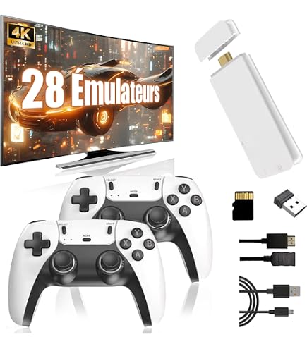 X2 BLUE Console Rétro – Stick De Jeu 4K Avec 30000+ Jeux Intégrés – Double Manette Sans Fil – Plug And Play Sur TV/PC – Carte 128G Incluse