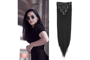 ‎GAIRYAN Gairyan Clip in Extensions Haarverlängerung Clips 8 Teile Set Synthetik Haarteil Clip on Hair Extensions Klips 60cm Glatt Lang Kunsthaar für Mädchen (Schwarz)