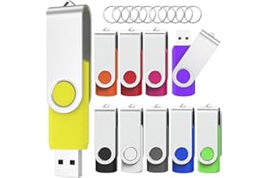 Cle USB 8 Go Lot de 10,WOOOLKEN Clé USB 2.0 Flash Drive Clés USB Pivotant Stockage Disque Mémoire Stick Pendrive avec 10 Couleurs