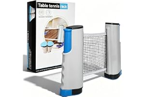 Dalephoric Indragbart bordtennisnät, bordtennisnät, bärbart pingponsnät för utomhus och inomhus, utdragbar upp till 170 cm, för kontorsskrivbord, matbord, gråblå