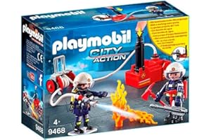 Playmobil 9468 Pompiers avec matériel d'incendie - City Action - avec Deux Personnages, Une Pompe à Incendie, Une Hache et des Casques - Intervention de secourisme - Dès 4 Ans