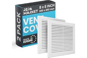 Repa Market 8 x 8 tum/200 x 200 mm (yttre storlek) vit fyrkantig luftventilationsskydd för väggar – paket med 2 luftventiler