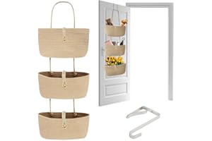 Aqash Over Door Storage Hanging Shelves, Rope Fabric Wall Hanging Organiser Detachable 3-Tier for Bedroom Bathroom Nursery Home Decoration(Grass yellow)