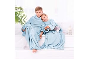 DecoKing Manta Infantil con Mangas de Microfibra y Bolsillos Forro Polar Suave y cálido con Compartimento para los pies 90x105 cm Azul Claro Lazy Kiddo