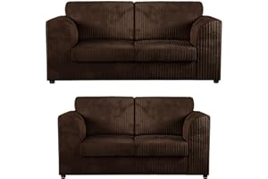 FURNISHINGS FOR LESS UK New Luxor Fullback Chocolate 3 + 2 Seater Sofa Suite | Soft Jumbo Cord Fabric Sofa Sets For Living Room Furniture (Chocolate, 3 + 2 Sofa Suite)