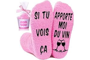 QXRXN Chaussettes Femme Hiver, Chaussons Chaussettes Chaudes Femme Fantaisie Antidérapantes Rigolote Humour Chaussettes SI TU VOIS ÇA APPORTE MOI DU VIN, Idee Cadeau Noel Anniversaire Saint Valentin 39 42