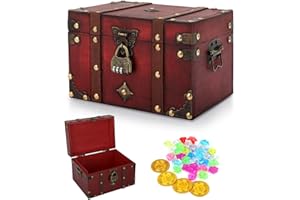 CSPone Book Safe with Combination Lock, Mini Book Safe with Combination Lock, Storage Box, Decorative Treasure Chest Made of Leather, Wooden Treasure Chest 22 x 15 x 14 (L) Treasure Chest Wedding