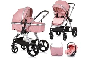 MON MOBILIER DESIGN HAVANA Cochecito 3 en 1 capazo suave + 1 acogedor auto flamenco rosa