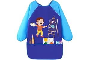 KEÏNELS Grembiule Pittura Bambini 3-7 Anni Plastificato Impermeabile - Grembiule per Pittura Bambino Bambina 3 Tasche - Grembiulino Maniche Lunghe per Dipingere Scuola Asilo Cucina Casa - Design Tema Artista